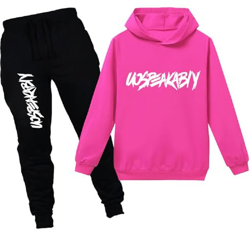 amropi Ragazzi 2 Pezzi Abbigliamento Set Tuta Felpa con Cappuccio e Jogging Pantaloni Rosso Rosa-2, 8-9 Anni