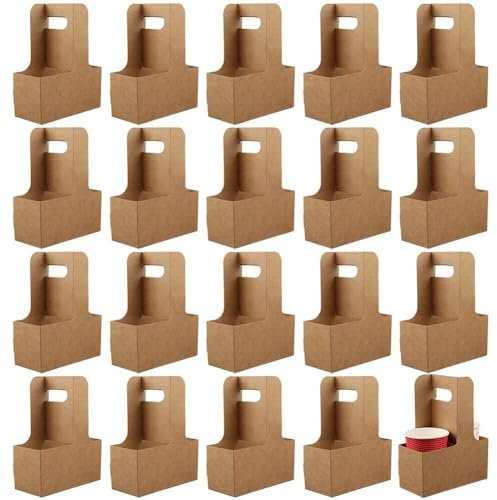Luxylei Portavasos De Papel Kraft para Llevar 20 Piezas, Base De Bandeja Desechable para Bebidas De Café con Asa, 2 Tazas Aptas para Mayoría De Tazas De Bebidas