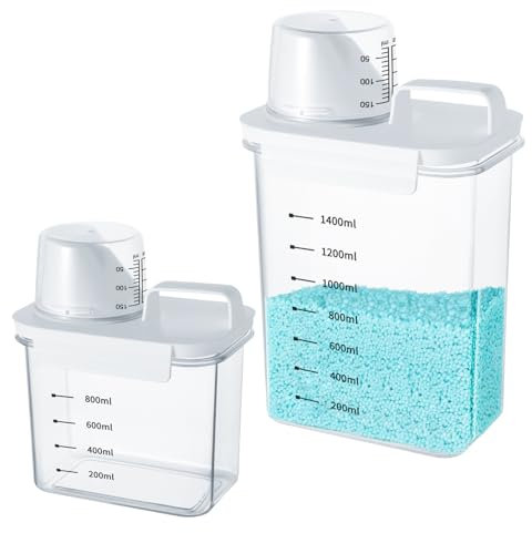 Mucek 2 Stück 1800ml 1100ml Airtight Detergent Dispenser with Measuring Cup, Waschmittel Waschpulver Aufbewahrungsbox,Detergent Washing Powder Storage Box,Vorratsbehälter für Waschmittel
