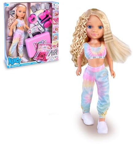 Nancy Air Styler, Muñeca con Herramienta de Belleza para Crear Peinados, Cinco Formas de Moldear el Pelo: Secar, Cepillar, Rizar, Alisar y Aplicar Formas, Cabello Flexible, +3 años, Famosa (NAC73000)