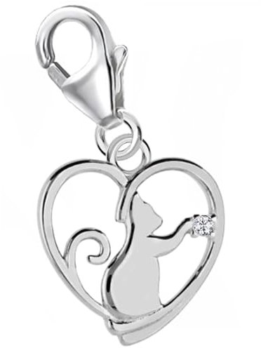 Goldene Hufeisen Charm Anhänger Katze Herz 925 Sterling-Silber Zirkonia Kristallsteine, Karabiner