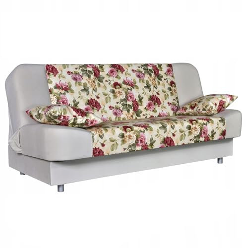 Family Meble Couch, Modell Sara Print Duo, Sofa mit Schlaffunktion, Schlafcouch, Schlafsofa mit Bettkasten, Lounge Sofa, Bequem zum Entspannen, Elegantes Design, Für Wohnzimmer, Schlafzimmer, Rose 01