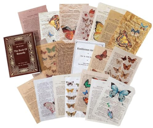 Fmoutyy Retro Spurenbuch Seite Material Papier Alte Buchseite Text Alte Zeitung Dekomaterial Papier Schmetterling