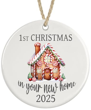First Christmas in Your New Home 2025 Ceramic Ornament, Housewarming Christmas Tree Bauble Decoration (Gingerbread house)