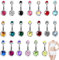 Aucuu 20 Stück Bauchnabelpiercing, 14G Hypoallergener Edelstahl Bauchschmuck, Gebogen Barbell Mit Zwei Edelsteinen, Chirurgenstahl 1,6mmx12mm