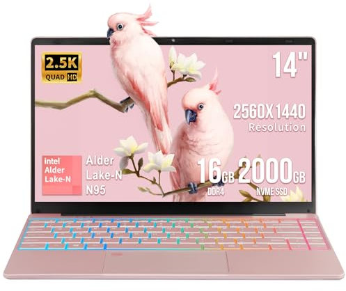 MOREPC 14-inch Laptop with Celeron N95, 16GB DDR4, Windows 11 Pro, Fingerprint Scanner, and Colorful backlit keyboard, Ideal for Office and Everyday Use (16+2000G SSD)