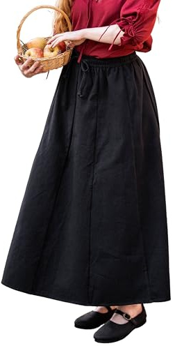 Leonardo Carbone® Damen Rock Smilla | Elastischer Bund | Fließender Schnitt | Karneval, Halloween, Cosplay, LARP, Mittelalterrock, Kostüm, Gewand | 100% Baumwolle Schwarz 3XL