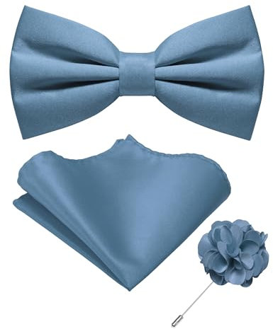 JEMYGINS Einfarbige, vorgebundene Fliege und Einstecktuch mit Anstecknadel, verstellbare Fliege für Herren, dusty blue, Einheitsgröße