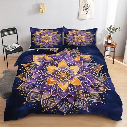FamHarbor Retro Blumen Muster Bettwäsche 155x220 cm mit 2 Kissenbezug 80x80 cm, Soft Mikrofaser Teenager Bettbezug mit Reißverschluss, Bohème Muster Bettwaren & Bettwäsche, A3229