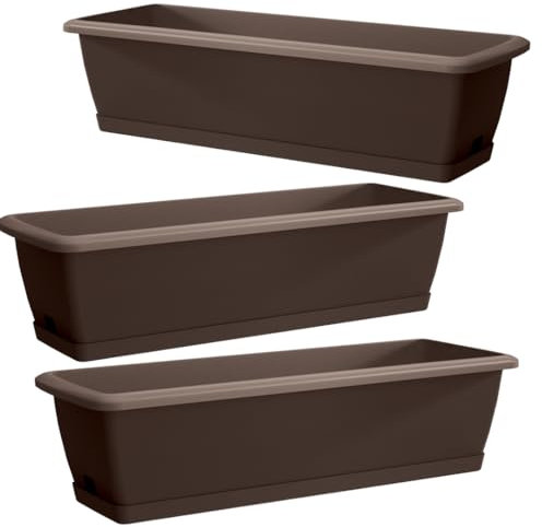 DTU24 3X Blumenkästen für Balkon, Balkonkasten Blumentopf, 3 Stück (60 cm, Braun, 3 Pack)