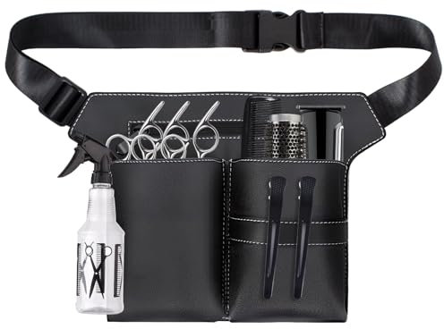 Friseur Werkzeugtasche,Practical PU Leder Gürteltasche,Professionelle Barber Tasche für Friseur Scheren, Kämme, Haarklammern, Rasiermesser,Schwarz Tragbare Friseurtasche,Friseur Scherentasche