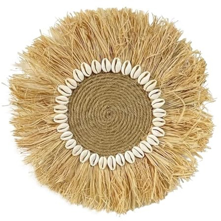 Platos Decorativos de Ratán para Decoración de Pared Tejida de 30 cm con Acentos de Pared Redondos, decoración Colgante Hecha a Mano, decoración del hogar(Color 1)