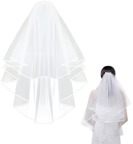 Diffaxy 1 Stück Brautschleier, weißer Schleier Braut mit Kamm für Frauen, Elegante Braut Langer Brautschleier aus Tüll für Brautparty, Junggesellinnenabschied, Hochzeit