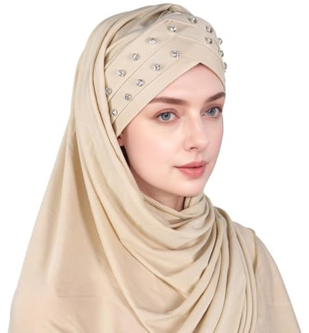 Glitzer Pailletten Hijab Muslim Kopftuch Schal Islamischer Schal Lange Turban Kappe Kopfbedeckung Beige Einheitsgröße Chic Hijab Muslimische Kopftücher Weicher Einfabig Full Neck