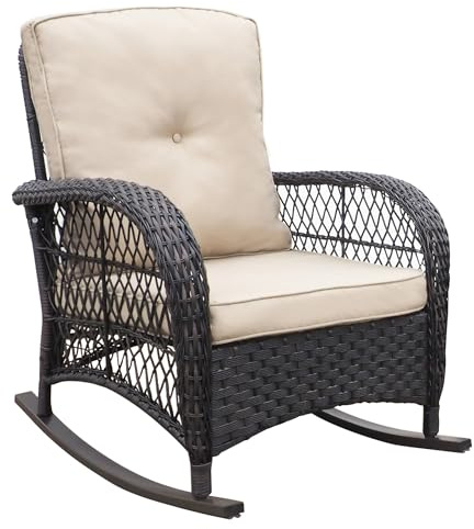 ATR ART TO REAL Garden Rocking Chair,Outdoor Rattan Rocking Chair | All-weather Hand-woven Resin Wicker, Patio Relaxing Furniture with Powder-coated Metal Frame for Backyard,Porch,Brown Wicker