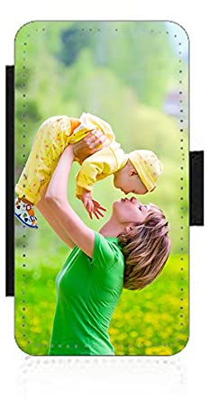 Personalised For Apple iPhone 12 phone case wallet flip case photo on the front panel card slots Black