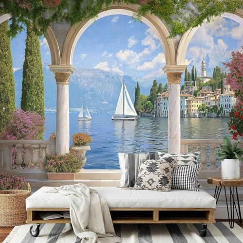 Fotomural Tela de seda para Pared Terraza Del Arco - Paisaje De La Ciudad Mural para paredes Fotomural Decorativo, Decoración comedores Salones Habitaciones