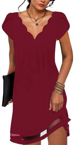 ABYOVRT Robe Femme Ete Manches Courtes Décontractée Col en V Mini Longue Tunique Robe,S-XXL