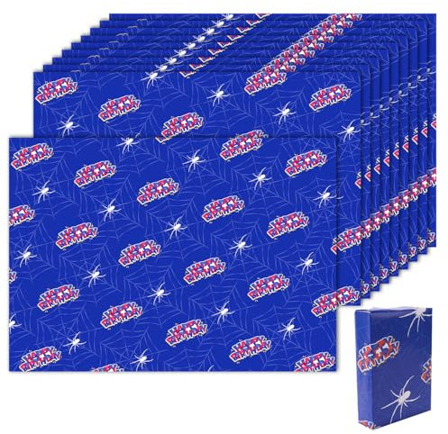 SAVITA 10 Blatt Spinnen Alles Gute zum Geburtstag Geschenkpapier, Spinnen Geburtstagsdekorationen 70x42cm Cooles Geschenkpapier für Jungen Männer Geschenkpaket Themenparty Dekoration