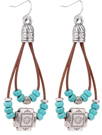 Mikovivi Western Ohrringe für Damen, Bohemian Imitat-Türkis Hängeohrringe Leichtgewicht Boho-Schmuck für Country-Konzerte Musikfestival-Outfit-Accessoires