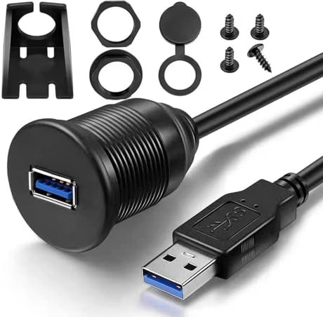 VISSQH Adattatore montaggio a incasso USB 3.0 A,Cavo di prolunga Accoppiatore montaggio a pannello USB A Maschio a femmina per auto, barca, moto,Cruscotto(2M)