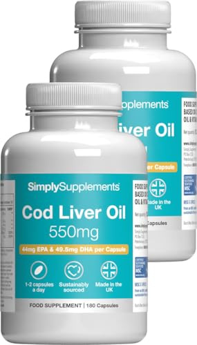 Pure Cod Liver Oil 550mg | Rich in Essential Fatty Acid with EPA, DHA & Omega 3 | with Added Vitamin A & D | 360 Soft-Gel Capsules = Up to 1 Year Supply | UK Made