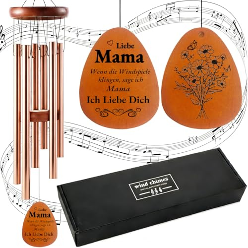 Carillon éolien en or rose pour la fête des mères - 6 tubes - Carillon sonore en métal - Carillon de jardin suspendu - Carillon à vent - Pour le jardin/l'extérieur - Cadeau pour maman