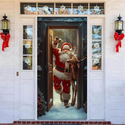 ZingYUNT Tenda natalizia per porta, 90 x 200 cm, da appendere alla porta, in poliestere, decorazione per interni ed esterni, casa, feste, finestre, pareti (nero-C)