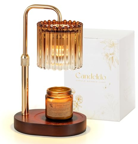 Candeldo Brown Candle Warmer Lamp with Timer, Birthday Gifts for Women Mum | Wax Melt Lamp, Height Adjustable, Dimmable, Gift for Her, House Warming, Birthday Present, Modern Home Decor, with 2 Bulbs