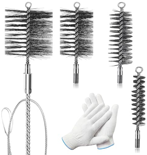 5 Stück Ofenrohrbürste Set | 30/50/80/150cm Schornsteinfeger Bürste | Ofenbürste | Heizkesselbürste | Kesselbürste | Schornsteinbesen | Kaminrohr Reinigungsbürste Mit 1M Edelstahldraht und Handschuhe