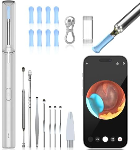 Ohrenschmalz Entferner mit Kamera, AZHE 1920P Ohrenreiniger mit 6 LED, Ohrreiniger IP67 Wasserdicht, mit Wifi für iPhone, iPad und Android-Smartphones (Silber)