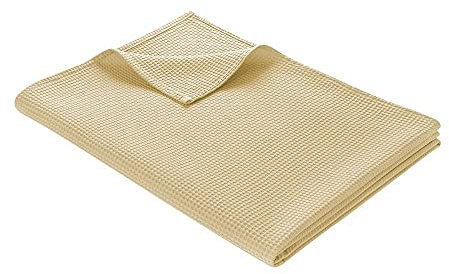 WOHNWOHL® Tagesdecke (150x200cm) • Leichte Waffelpique Decke • 100% Baumwolle • Sommerdecke • Sofa-Decke • Pflegeleichte Wohndecke • Überwurfdecke • Baumwolldecke • Farbe: Beige