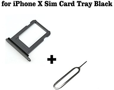 Cemobile SIM Card Tray Slot Holder Replacement with Waterproof Rubber Seal Ring for iPhone X + SIM Card Tray Open Eject Pin (Black)