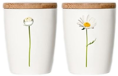 Simply Flowers - Tasse, Kaffeetasse, Teetasse, Vorratsdose - mit Bambusdeckel - Motiv: Margerite - 240 ml