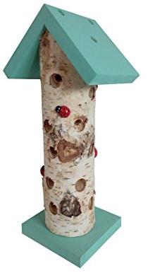 Dehner Natura Marienkäferhaus Ladybird, Ø 10 cm, Höhe 24 cm, Birkenholz, türkis/beige
