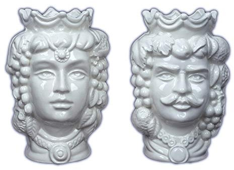 CEAR ceramiche - Sizilianische Brombeerköpfe weiß mit Früchten H cm 14 aus Keramik von Caltagirone