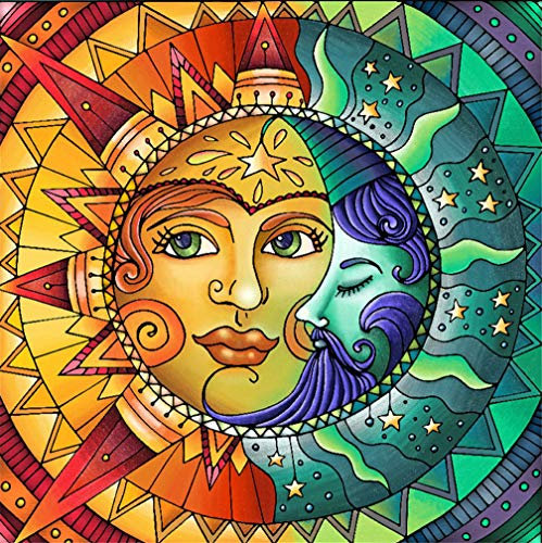 Abillyn Kreuzstich Stickpackungen Vorgedruckt, Sonne und Mond Sterne Fractal Face Hippie Bilder Stickerei Set (Sonne)