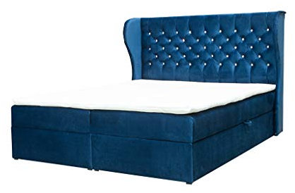 MOEBLO Boxspringbett mit Bettkasten 160x200 in Stoff und 5cm Topper - Bonell-Federkernmatratze | H2/H3 Härtegrad - Viktoria (Marineblau, 160x200)