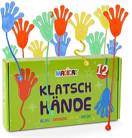 Magicat 12 x Klatschhand für Kinder Set, klebrige Glibberhände | Ideal als Mitgebsel Kindergeburtstag 4 5 6 7 8 9 10 Jahre I Gummihand als Partyhighlight für jede Geburtstagskiste & Giveaway-Event