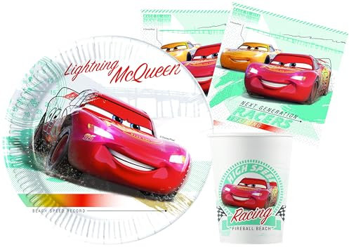 Ciao Kit Vaisselle de Fête Disney Cars (assiettes, gobelets, serviettes), Y6168, Rouge, 8 people