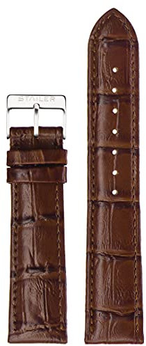 Stailer Original Collection | Uhrenarmband aus echtem Leder mit Alligatorprägung | Watch Armband mit Edelstahl Metall Schließe |18mm (M) | Braun | Für Herren
