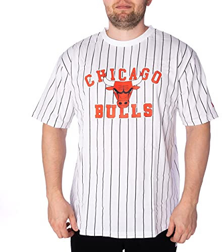 New Era T-Shirt - Herren Shirts - Pinstripe Oversized Tee - Bulls - Lakers - Raiders (Chicago Bulls weiß, S)