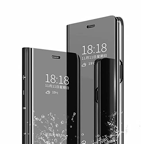 TingYR Hülle für Xiaomi 12 Pro Schutzhülle, Plating Spiegel Tasche Cover Smart Handyhülle Schutzhülle Flip Lederhülle Etui, Handyhülle Case für Xiaomi 12 Pro.(Schwarz)