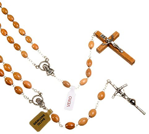 Holyart Rosenkranz Oliven-Holz, ovalen Perlen, Olibenholzkreuz