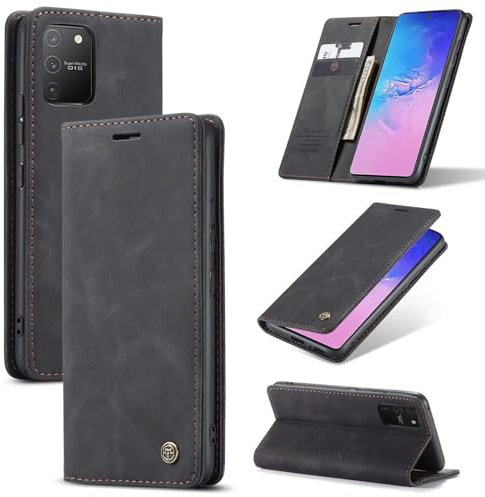 SLWYF Handyhülle für Samsung Galaxy S10 lite/A91/M80S Hülle, PU Leder Flip Tasche Klappbar Magnet Wallet Lederhülle, Silikon Bumper Klapphülle Case mit Kartenfäch für Samsung Galaxy S10 lite, Schwarz