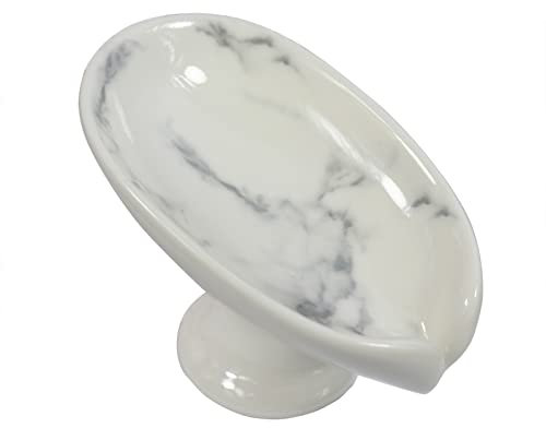 Polyroyal Porte-savon auto-drainant en céramique marbre blanc style cascade porte-savon pour bar, salle de bain, douche, comptoir de bar