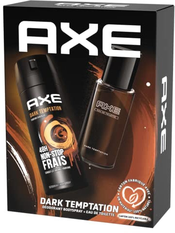 Coffret cadeau homme Dark Tentation avec 2 produits un déodorant bodyspray de 200 ml et une eau de toilette de 100 ml au parfum masculin et délicieusement frais de chocolat noir