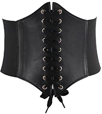 LICHUANUK Corsé con cordones para mujer, banda ancha elástica, cinturón de cintura Waspie atado para mujer, adecuado para vestidos, vestidos de camisa, etc., negro