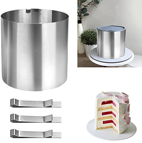 THATSRAD Tortenring Verstellbar Kuchenring 15cm Hoch Cake Ring High Edelstahl Backrahmen Tortenrahmen Rund Hoch Backring mit Skala und Befestigungsclips zum Torten Pizza Backen Desserts Ø16- Ø30cm