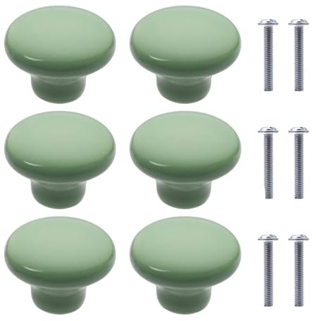 6Pcs Boutons de Meuble en Céramique Boutons de Tiroir de Placard en Céramique en Forme de Ronds Poignées pour Armoires de Cuisine de Bibliothèque (Vert)